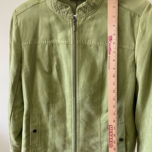 Studio Works Faux Suede Jacket  Women’s 14 Lime Green Outerwear Pockets Zipper - Picture 8 of 9